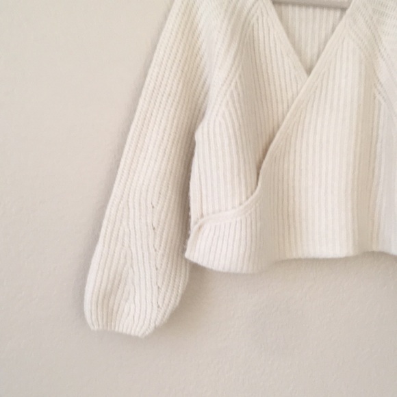 Wild Fable Wrap Sweater Pointelle Sleeves V Neckline Ivory - Picture 8 of 14